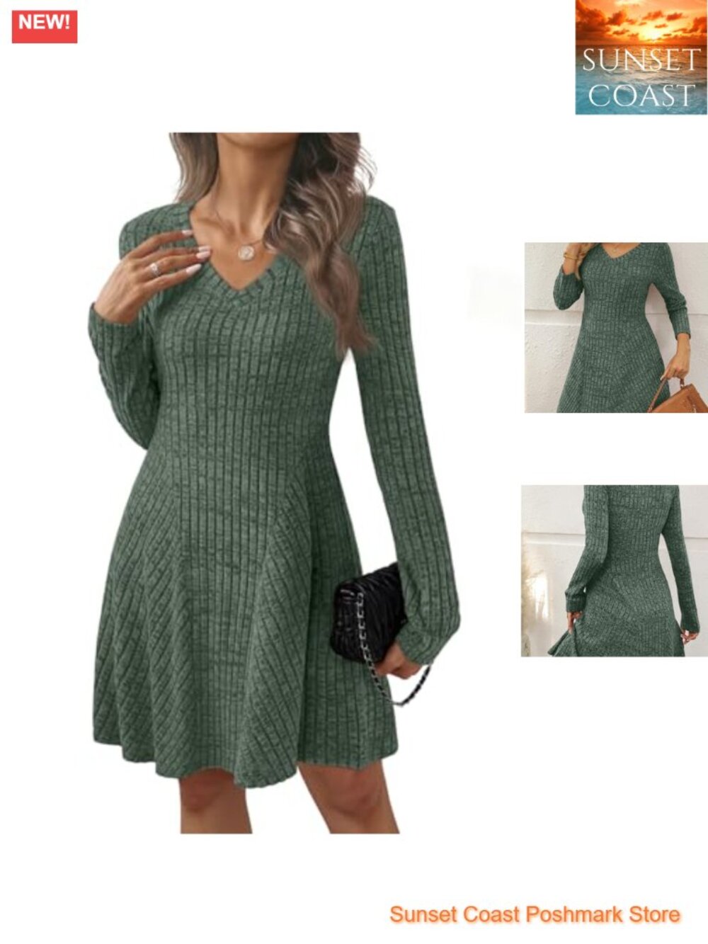 Womens Sweater Dress V Neck A-Line Long Sleeve Mini Casual Fall Outfit